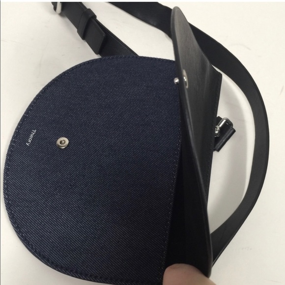 Theory black leather and denim hip pouch with silver hardware & adjustable strap - Picture 8 of 16